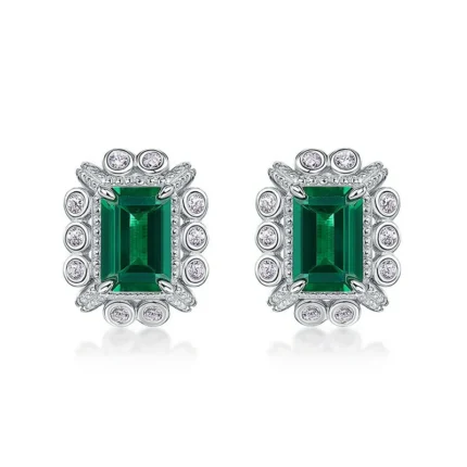 925 Silver Lab-Created Emerald Earrings - Model ZHF-E1628