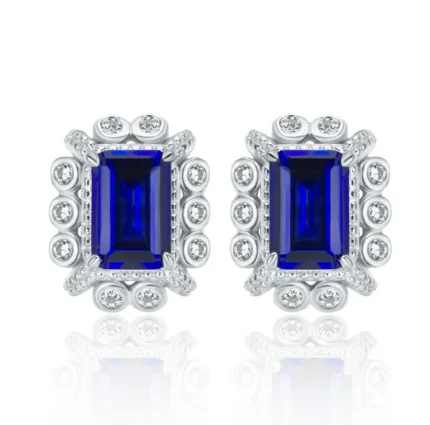 925 Silver Lab-Created Blue Sapphire Earrings - Model ZHF-E1628B