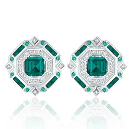 S925 Silver Lab-Created Emerald Earrings - Model ZHF-E1635
