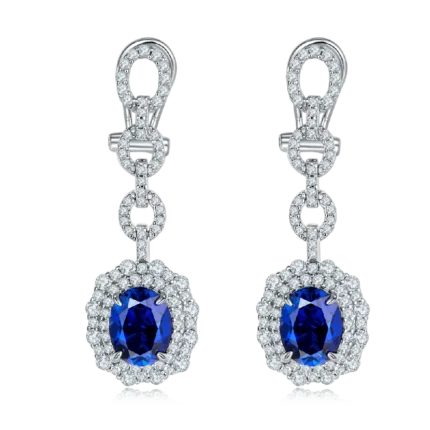 925 Silver Lab-Created Blue Sapphire Earrings - Model ZHF-E202320DB