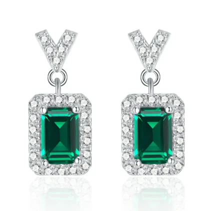 925 Silver Lab-Created Emerald Earrings - Model ZHF-E5509