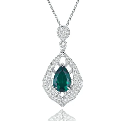 S925 Silver Lab-Created Emerald Necklace - Model ZHF-G107B