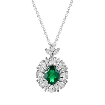 925 Silver Cultured Emerald Necklace ZHFH03