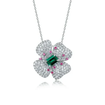 925 Silver Cultured Emerald Necklace ZHFP0008