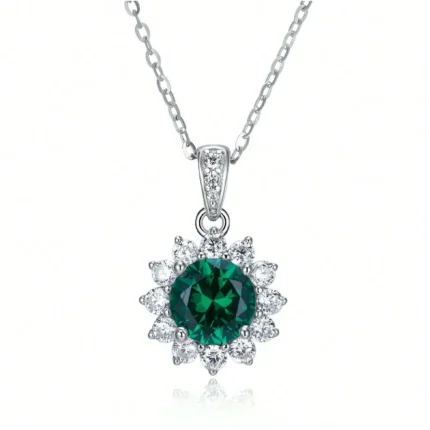 925 Silver Cultured Emerald Necklace ZHF-P00117L