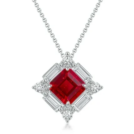 S925 Silver Cultured Ruby Necklace ZHFP0591R
