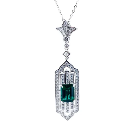 925 Silver Cultured Emerald Necklace ZHF-P1627
