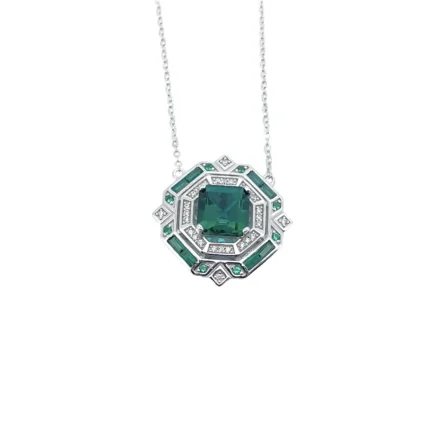 S925 Silver Lab-Created Emerald Necklace - Model ZHF-P1636