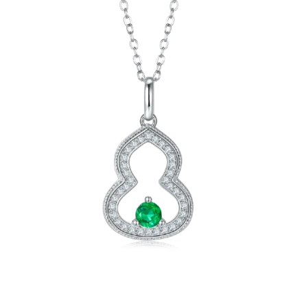 S925 Silver Lab-Created Emerald Necklace - Model ZHF-P1644