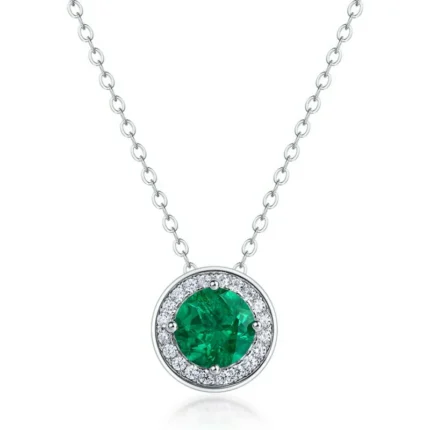 S925 Silver Lab-Created Emerald Necklace - Model ZHF-P1649