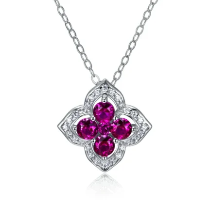 S925 Silver Lab-Created Ruby Necklace - Model ZHF-P1650R