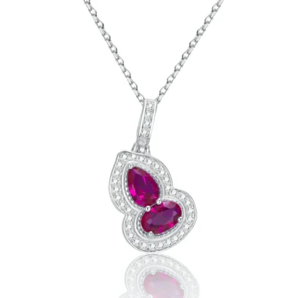 S925 Silver Lab-Created Ruby Necklace - Model ZHF-P1651R