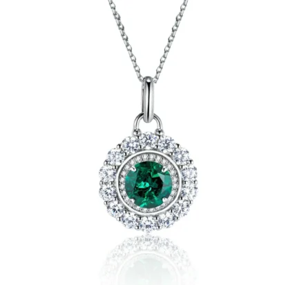 S925 Silver Lab-Created Emerald Necklace - Model ZHF-P5524