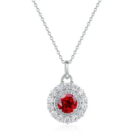 S925 Silver Lab-Created Ruby Necklace - Model ZHF-P5524R