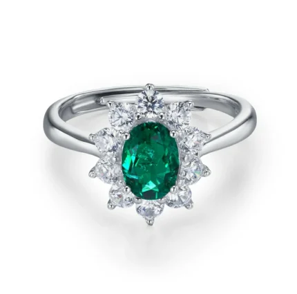 925 Silver Lab-Created Emerald Ring - Model ZHFR0002