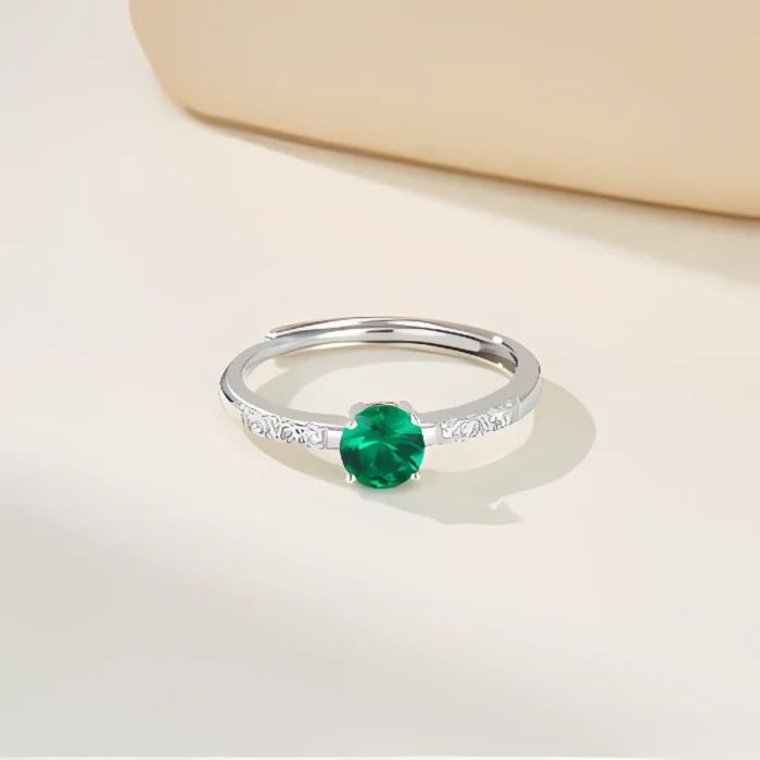 Round Lab-Created Emerald Ring in 925 Silver - Model ZHFR0004 - Image 5