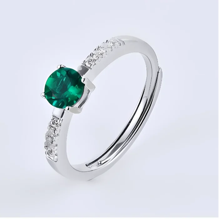 Round Lab-Created Emerald Ring in 925 Silver - Model ZHFR0004 - Image 3