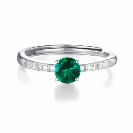 Round Lab-Created Emerald Ring in 925 Silver - Model ZHFR0004