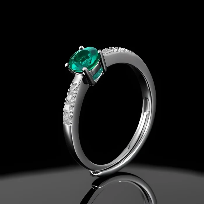 Round Lab-Created Emerald Ring in 925 Silver - Model ZHFR0004 - Image 2