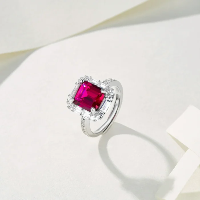 925 Silver Lab-Created Ruby Ring - Model ZHFR0012-1 - Image 4