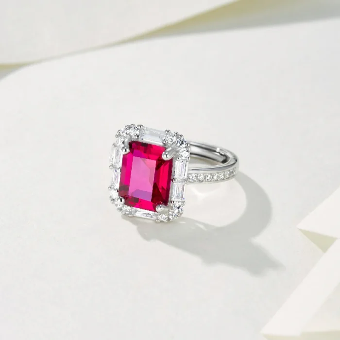 925 Silver Lab-Created Ruby Ring - Model ZHFR0012-1 - Image 3
