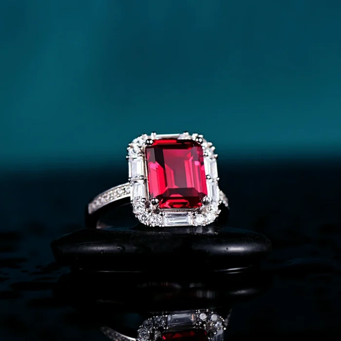 925 Silver Lab-Created Ruby Ring - Model ZHFR0012-1 - Image 2