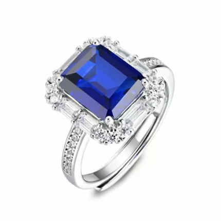 925 Silver Lab-Created Blue Sapphire Women's Ring - Model ZHFR0012B
