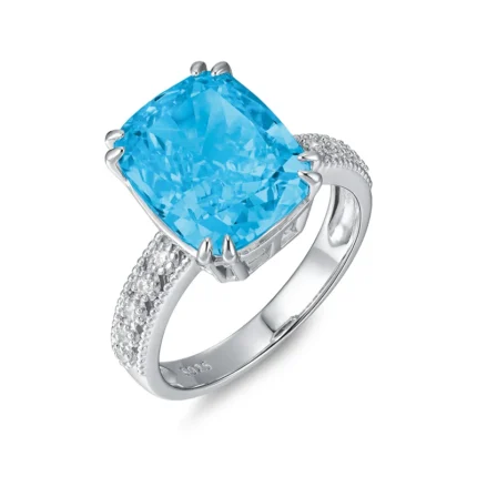 925 Silver Blue Cubic Zirconia Ring - Model ZHFR0217B