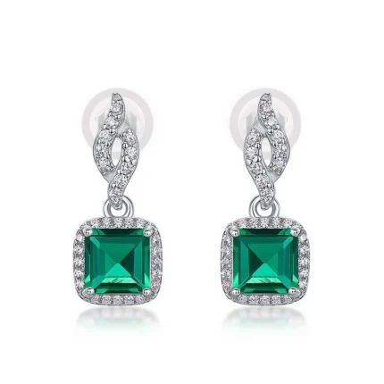 925 Silver Lab-Created Emerald Earrings - Model ZHF-XY03