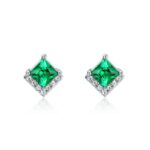 925 Silver Lab-Created Emerald 4MM Earrings - Model A73-E2020866