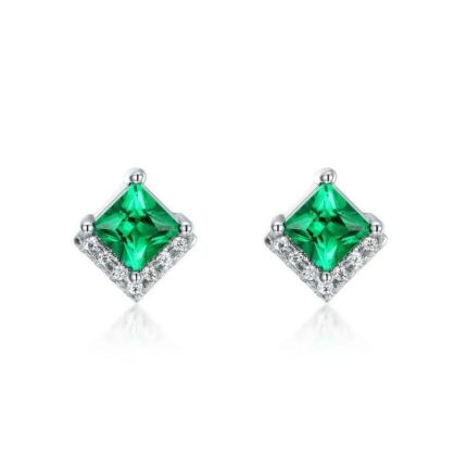 925 Silver Lab-Created Emerald 4MM Earrings - Model A73-E2020866