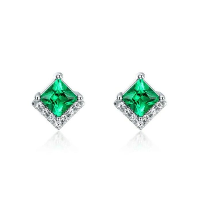 925 Silver Lab-Created Emerald 4MM Earrings - Model A73-E2020866 - Image 2