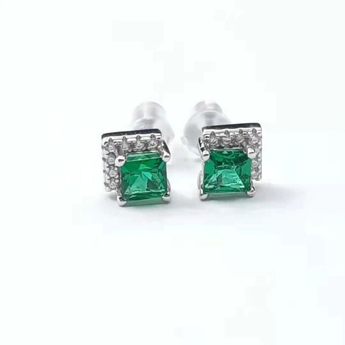 925 Silver Lab-Created Emerald 4MM Earrings - Model A73-E2020866 - Image 3