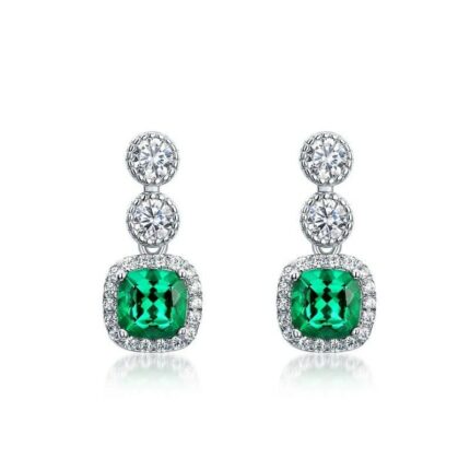 925 Silver Lab-Created Emerald Earrings - Model A73-E2020425