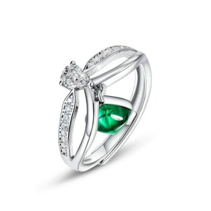 925 Silver Lab-Created Emerald Ring - Model A73-R2020308