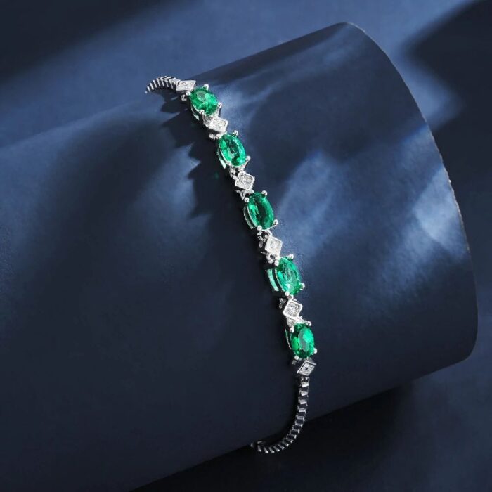 925 Silver Lab-Created Emerald Bracelet - Model A73-B2020423 - Image 3