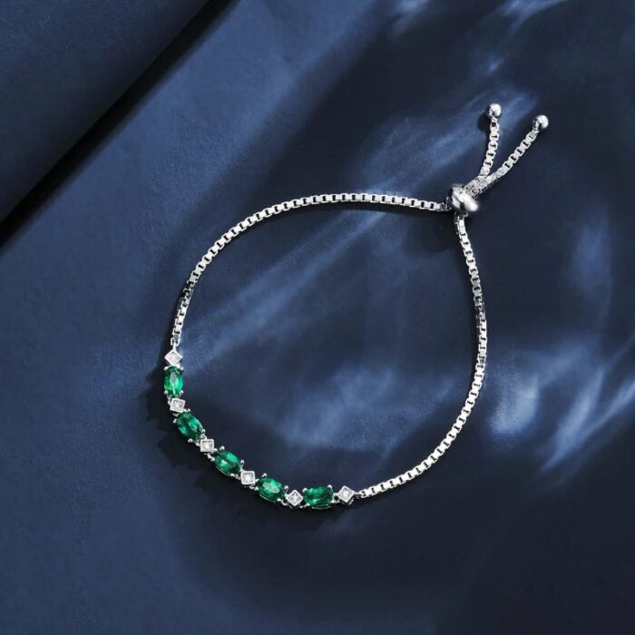 925 Silver Lab-Created Emerald Bracelet - Model A73-B2020423 - Image 2