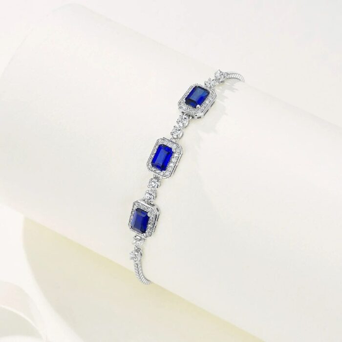 925 Silver Lab-Created Blue Sapphire Bracelet - Model A73-B2020428-1 - Image 3