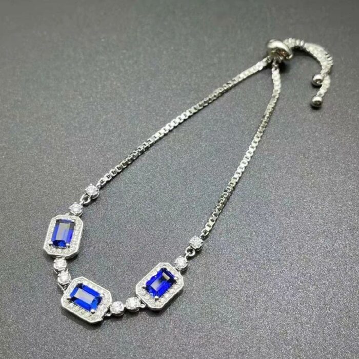 925 Silver Lab-Created Blue Sapphire Bracelet - Model A73-B2020428-1 - Image 4