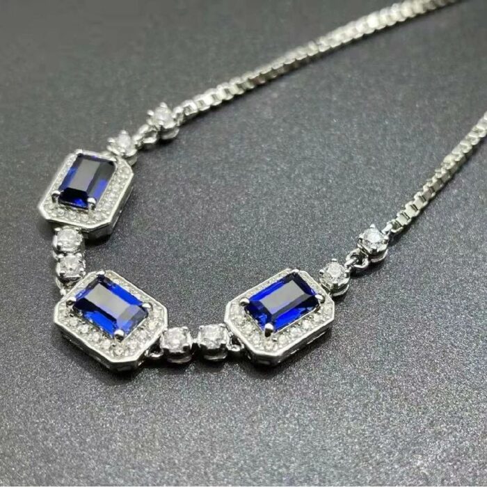 925 Silver Lab-Created Blue Sapphire Bracelet - Model A73-B2020428-1 - Image 5