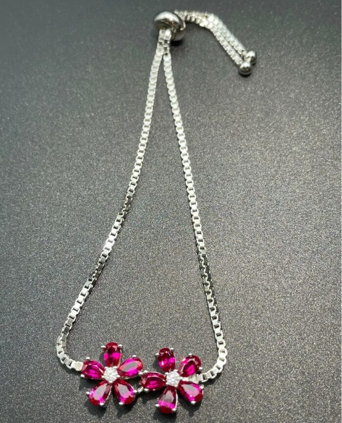 925 Silver Lab-Created Ruby Bracelet - Model A73-B2104292R - Image 2