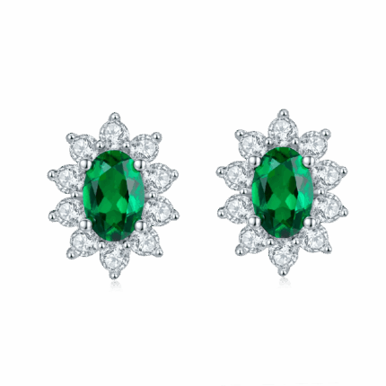 925 Silver Lab-Created Emerald Earrings - Model A73-E2020114