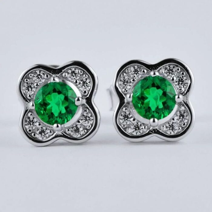 925 Silver Lab-Created Emerald Earrings - Model A73-E2020422 - Image 2