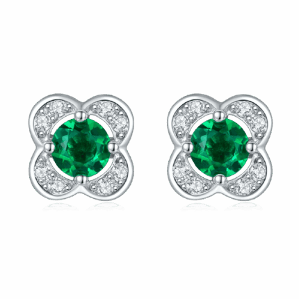925 Silver Lab-Created Emerald Earrings - Model A73-E2020422
