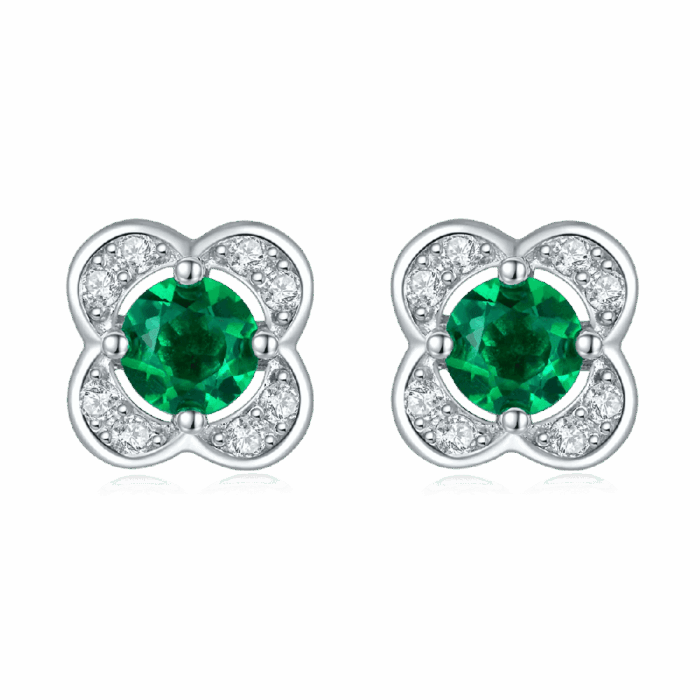 925 Silver Lab-Created Emerald Earrings - Model A73-E2020422 - Image 1