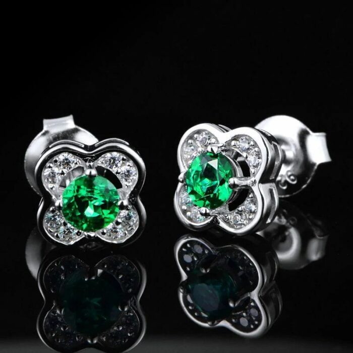925 Silver Lab-Created Emerald Earrings - Model A73-E2020422 - Image 3
