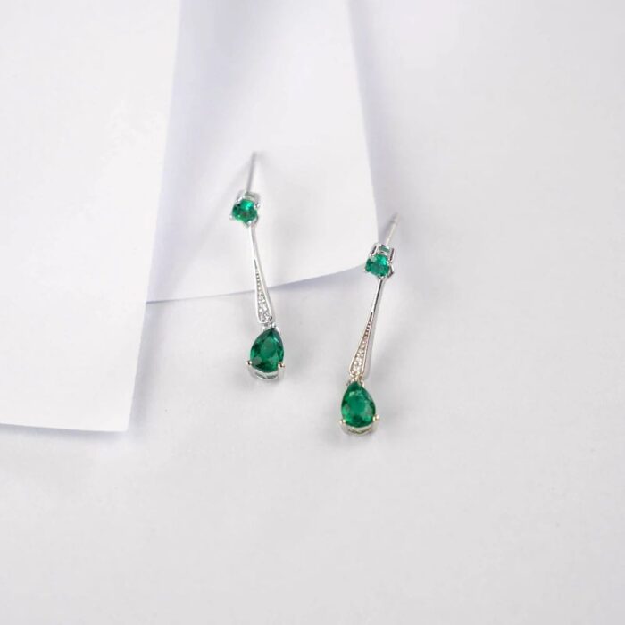 925 Silver Lab-Created Emerald Earrings - Model A73-E2020426 - Image 2