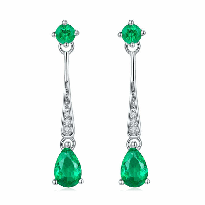 925 Silver Lab-Created Emerald Earrings - Model A73-E2020426 - Image 1