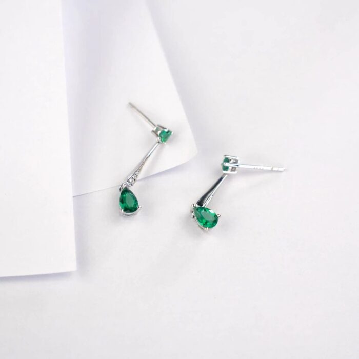 925 Silver Lab-Created Emerald Earrings - Model A73-E2020426 - Image 3
