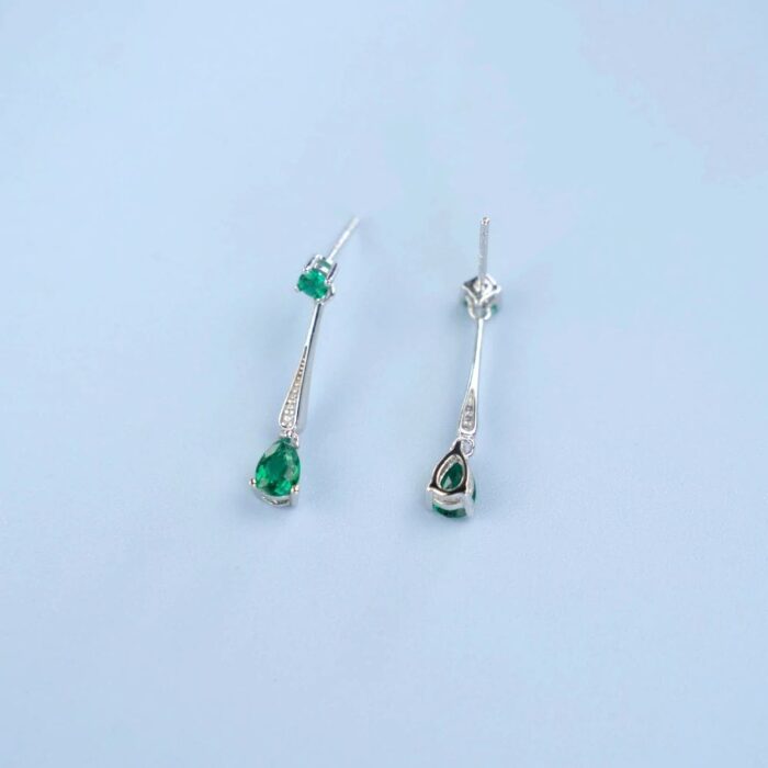 925 Silver Lab-Created Emerald Earrings - Model A73-E2020426 - Image 4